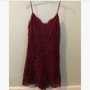 dark red lace romper